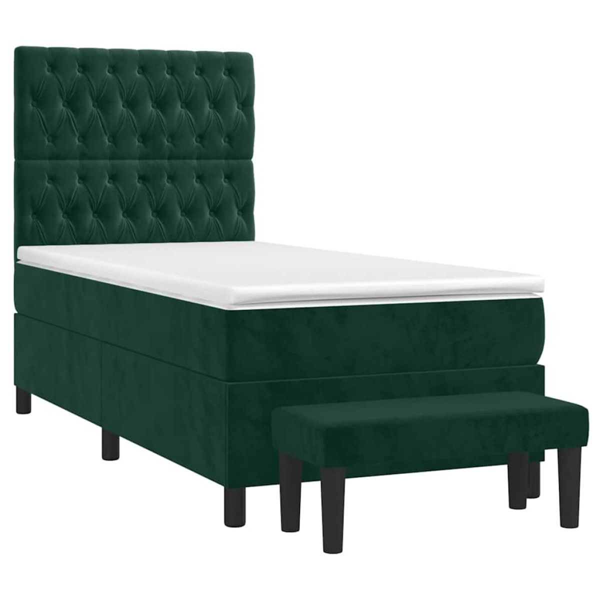 vidaXL Κρεβάτι Boxspring με Στρώμα Σκούρο Πράσινο 90x200 εκ. Βελούδινο