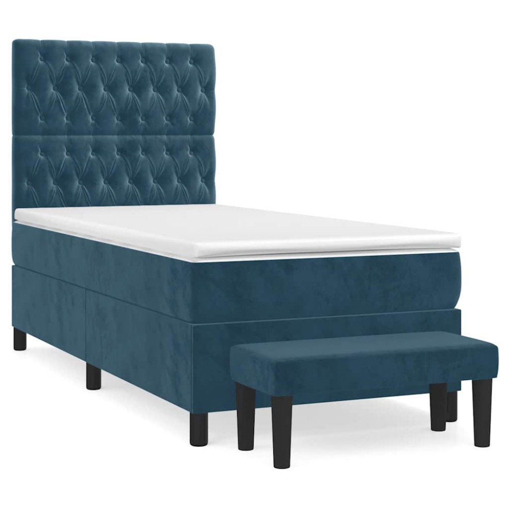 vidaXL Κρεβάτι Boxspring με Στρώμα Σκούρο Μπλε 100x200 εκ. Βελούδινο