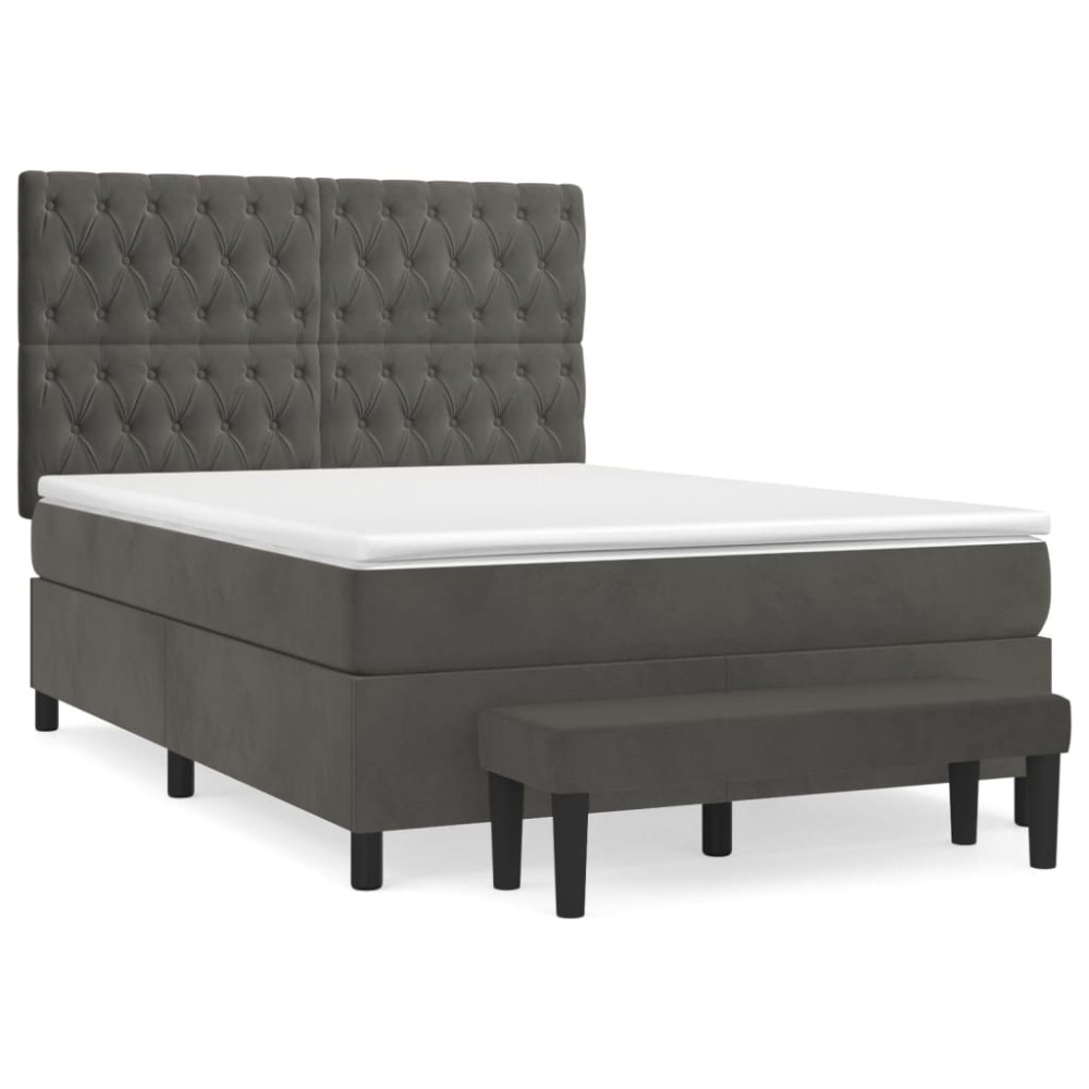 vidaXL Κρεβάτι Boxspring με Στρώμα Σκούρο Γκρι 140x200 εκ. Βελούδινο