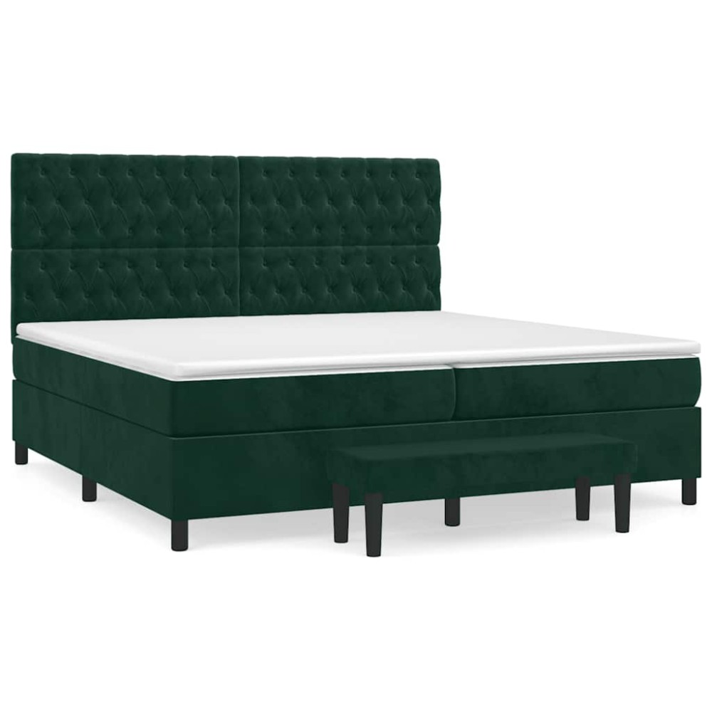 vidaXL Κρεβάτι Boxspring με Στρώμα Σκούρο Πράσινο 200x200εκ. Βελούδινο