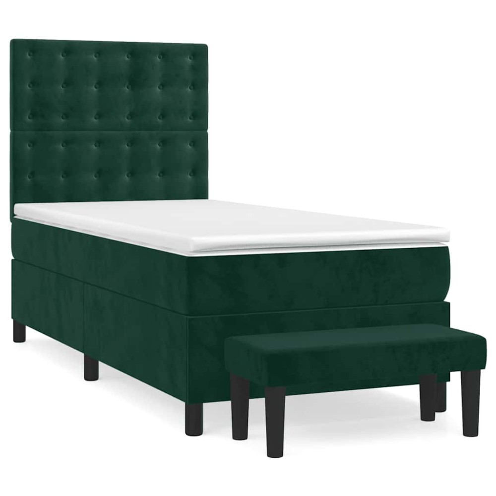 vidaXL Κρεβάτι Boxspring με Στρώμα Σκούρο Πράσινο 80x200 εκ. Βελούδινο