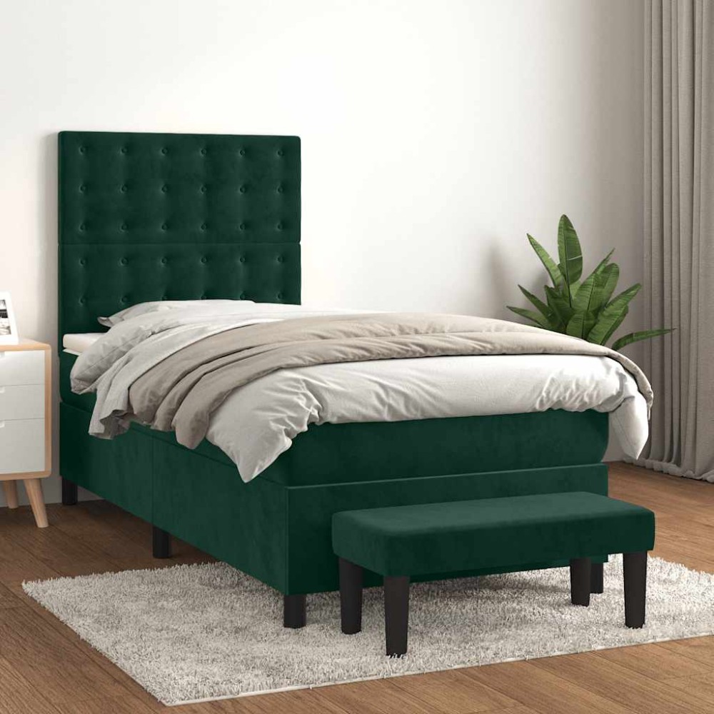 vidaXL Κρεβάτι Boxspring με Στρώμα Σκούρο Πράσινο 80x200 εκ. Βελούδινο