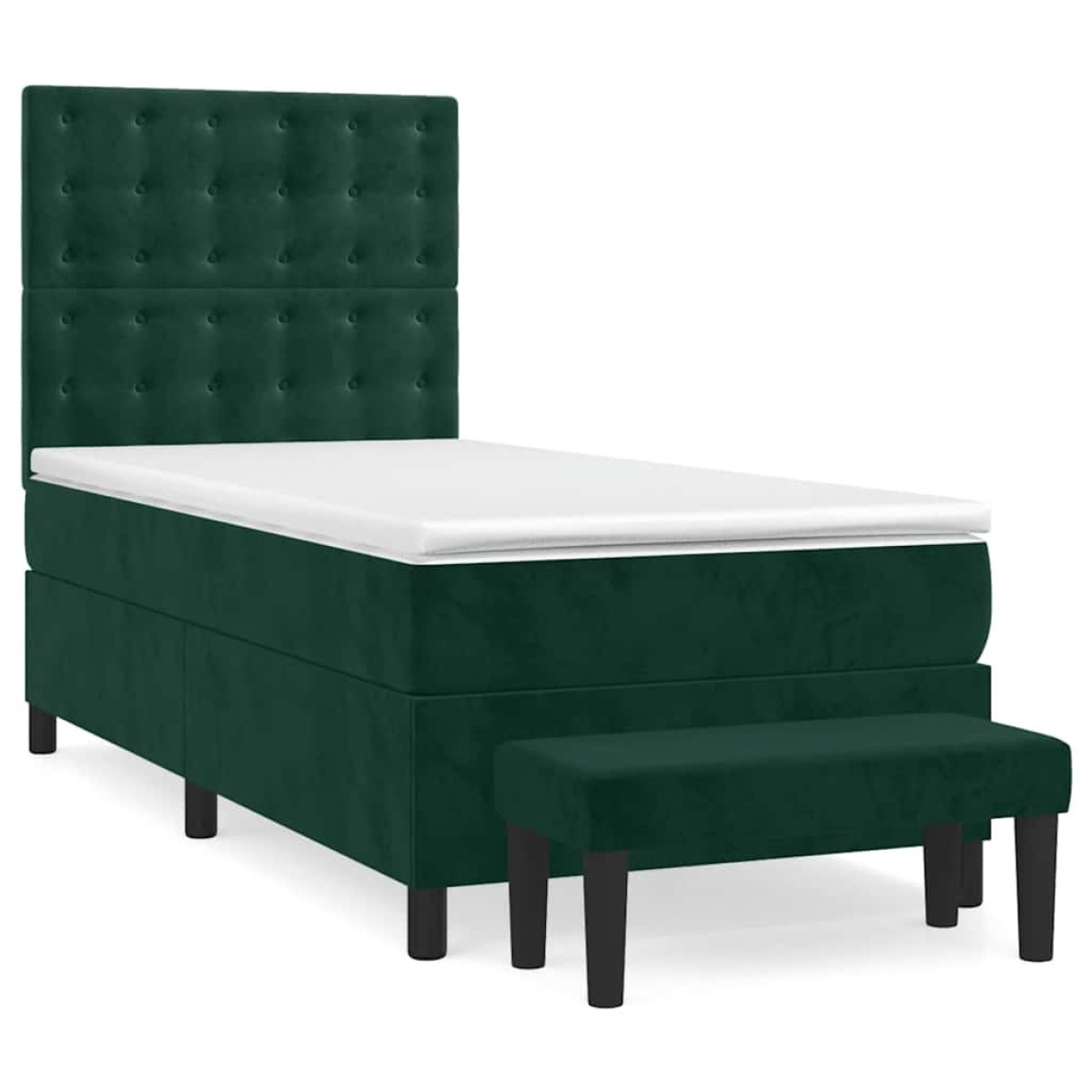 vidaXL Κρεβάτι Boxspring με Στρώμα Σκούρο Πράσινο 90x200 εκ. Βελούδινο