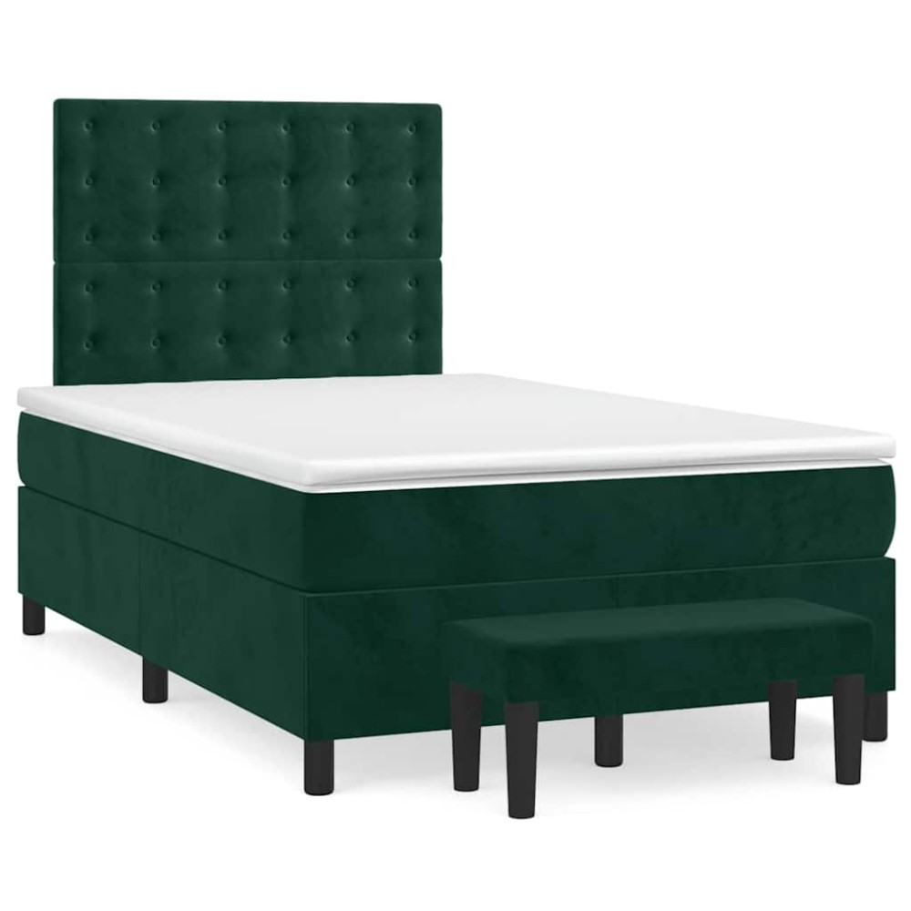 vidaXL Κρεβάτι Boxspring με Στρώμα Σκούρο Πράσινο 120x200εκ. Βελούδινο