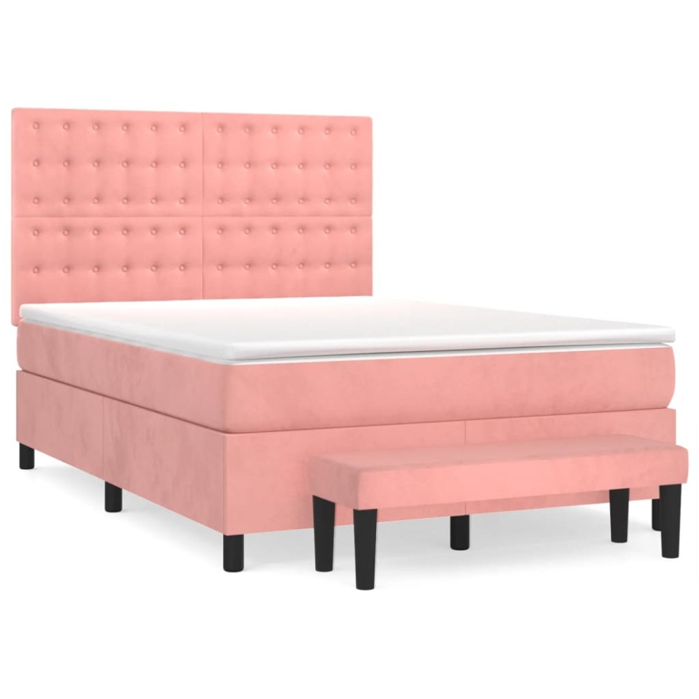 vidaXL Κρεβάτι Boxspring με Στρώμα Ροζ 140x190 εκ. Βελούδινο