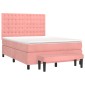 vidaXL Κρεβάτι Boxspring με Στρώμα Ροζ 140x190 εκ. Βελούδινο