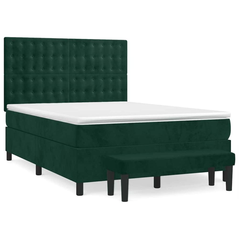 vidaXL Κρεβάτι Boxspring με Στρώμα Σκούρο Πράσινο 140x200εκ. Βελούδινο