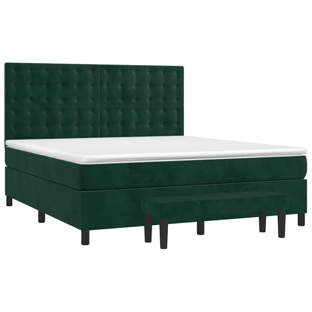 vidaXL Κρεβάτι Boxspring με Στρώμα Σκούρο Πράσινο 160x200εκ. Βελούδινο