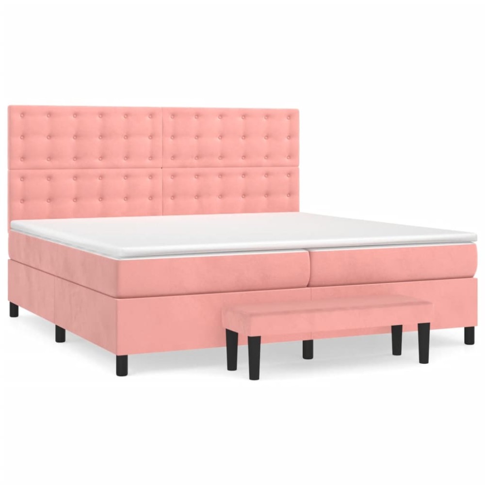 vidaXL Κρεβάτι Boxspring με Στρώμα Ροζ 200x200 εκ. Βελούδινο
