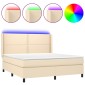 vidaXL Κρεβάτι Boxspring με Στρώμα & LED Κρεμ 180x200 εκ. Υφασμάτινο