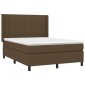 vidaXL Κρεβάτι Boxspring με Στρώμα & LED Σκ.Καφέ 140x190εκ. Υφασμάτινο