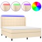 vidaXL Κρεβάτι Boxspring με Στρώμα & LED Κρεμ 180x200 εκ. Υφασμάτινο