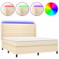 vidaXL Κρεβάτι Boxspring με Στρώμα & LED Κρεμ 180x200 εκ. Υφασμάτινο
