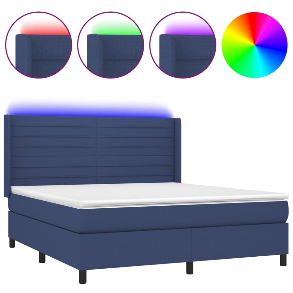 vidaXL Κρεβάτι Boxspring με Στρώμα & LED Μπλε 180x200 εκ. Υφασμάτινο