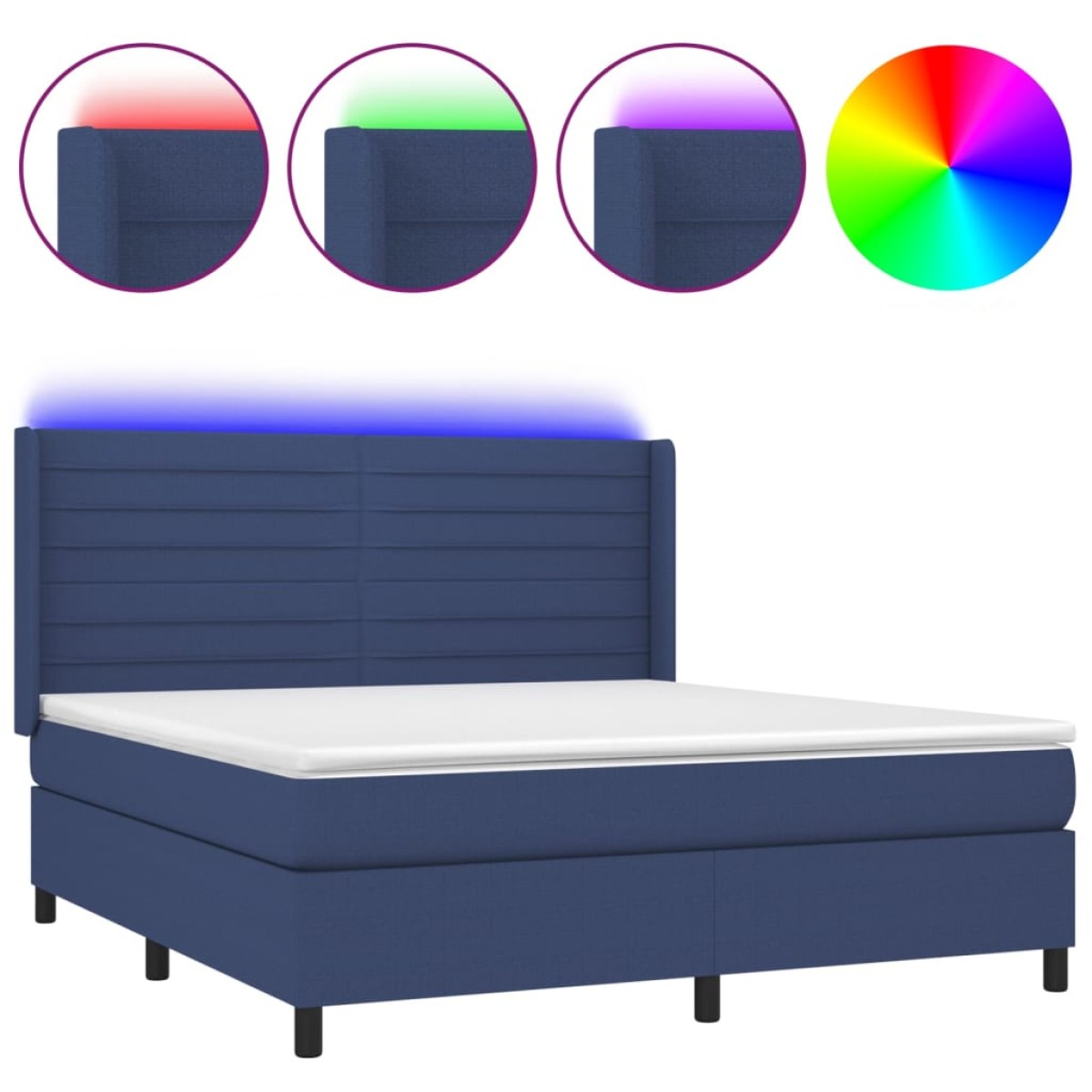 vidaXL Κρεβάτι Boxspring με Στρώμα & LED Μπλε 180x200 εκ. Υφασμάτινο