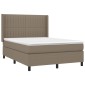 vidaXL Κρεβάτι Boxspring με Στρώμα & LED Taupe 140x190 εκ. Υφασμάτινο