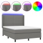 vidaXL Κρεβάτι Boxspring με Στρώμα & LED Σκ.Γκρι 140x200 εκ Υφασμάτινο