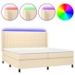 vidaXL Κρεβάτι Boxspring με Στρώμα & LED Κρεμ 200x200 εκ. Υφασμάτινο