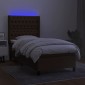 vidaXL Κρεβάτι Boxspring με Στρώμα & LED Σκ.Καφέ 80x200 εκ. Υφασμάτινο