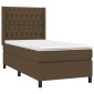 vidaXL Κρεβάτι Boxspring με Στρώμα & LED Σκ.Καφέ 90x200 εκ. Υφασμάτινο