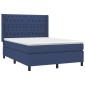 vidaXL Κρεβάτι Boxspring με Στρώμα & LED Μπλε 140x190 εκ. Υφασμάτινο