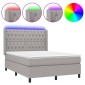 vidaXL Κρεβάτι Boxspring με Στρώμα & LED Αν.Γκρι 140x200εκ. Υφασμάτινο