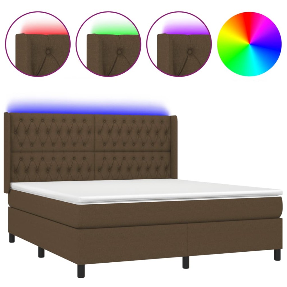 vidaXL Κρεβάτι Boxspring με Στρώμα & LED Σκ.Καφέ 160x200εκ. Υφασμάτινο