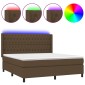 vidaXL Κρεβάτι Boxspring με Στρώμα & LED Σκ.Καφέ 160x200εκ. Υφασμάτινο