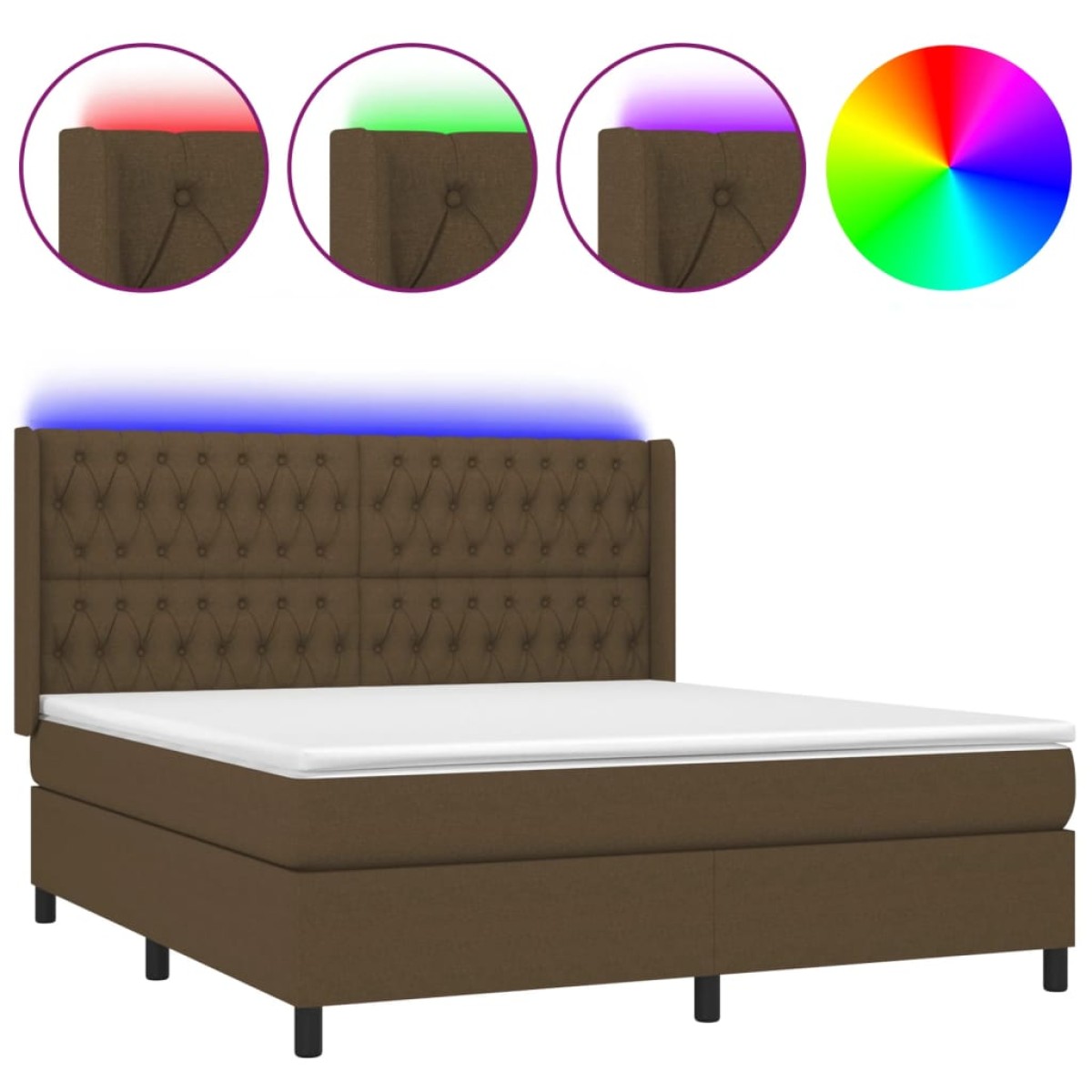 vidaXL Κρεβάτι Boxspring με Στρώμα & LED Σκ.Καφέ 180x200εκ. Υφασμάτινο