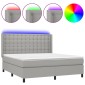 vidaXL Κρεβάτι Boxspring με Στρώμα & LED Αν.Γκρι 180x200εκ. Υφασμάτινο