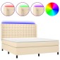 vidaXL Κρεβάτι Boxspring με Στρώμα & LED Κρεμ 180x200 εκ. Υφασμάτινο