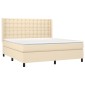 vidaXL Κρεβάτι Boxspring με Στρώμα & LED Κρεμ 180x200 εκ. Υφασμάτινο
