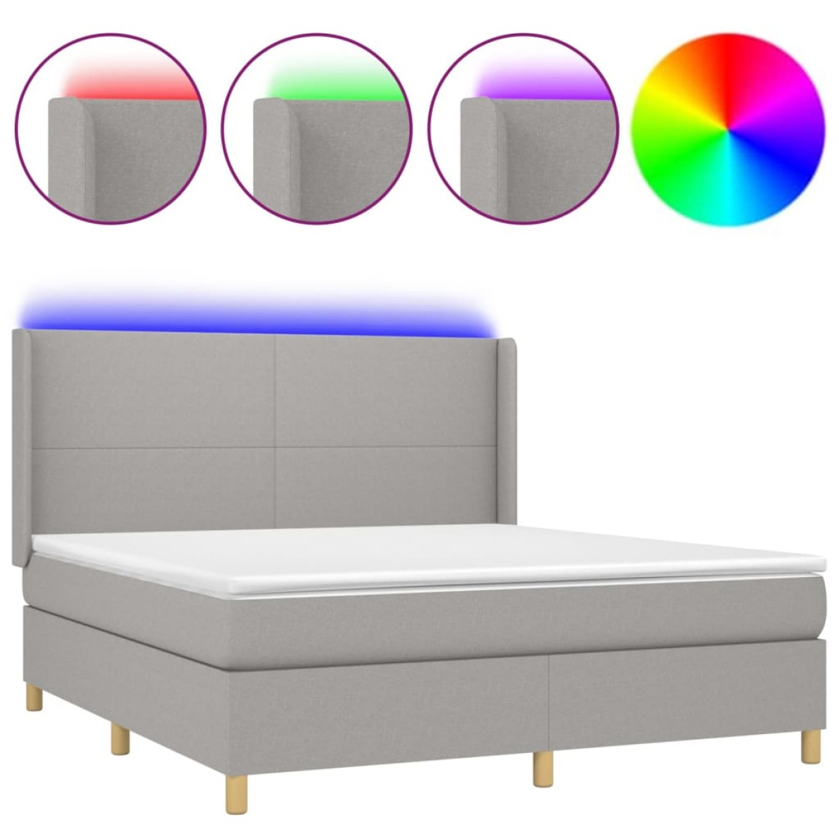 vidaXL Κρεβάτι Boxspring με Στρώμα & LED Αν.Γκρι 160x200εκ. Υφασμάτινο