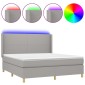 vidaXL Κρεβάτι Boxspring με Στρώμα & LED Αν.Γκρι 160x200εκ. Υφασμάτινο