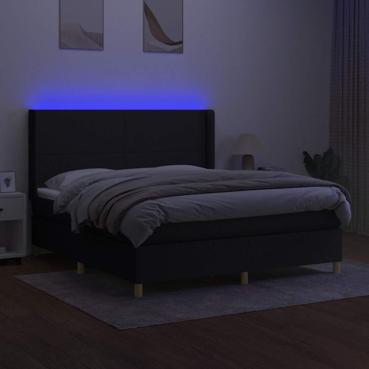 vidaXL Κρεβάτι Boxspring με Στρώμα & LED Μαύρο 160x200 εκ. Υφασμάτινο