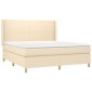 vidaXL Κρεβάτι Boxspring με Στρώμα & LED Κρεμ 180x200 εκ. Υφασμάτινο