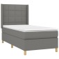 vidaXL Κρεβάτι Boxspring με Στρώμα & LED Σκ.Γκρι 90x200 εκ. Υφασμάτινο