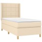 vidaXL Κρεβάτι Boxspring με Στρώμα & LED Κρεμ 90x200 εκ. Υφασμάτινο