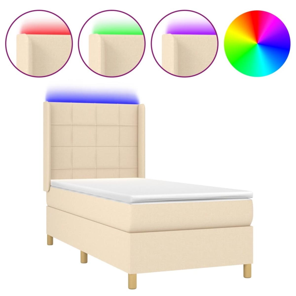 vidaXL Κρεβάτι Boxspring με Στρώμα & LED Κρεμ 100x200 εκ. Υφασμάτινο
