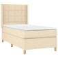 vidaXL Κρεβάτι Boxspring με Στρώμα & LED Κρεμ 100x200 εκ. Υφασμάτινο
