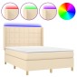 vidaXL Κρεβάτι Boxspring με Στρώμα & LED Κρεμ 140x200 εκ. Υφασμάτινο