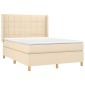 vidaXL Κρεβάτι Boxspring με Στρώμα & LED Κρεμ 140x200 εκ. Υφασμάτινο