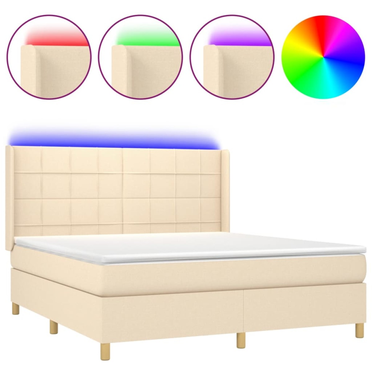 vidaXL Κρεβάτι Boxspring με Στρώμα & LED Κρεμ 180x200 εκ. Υφασμάτινο