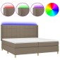 vidaXL Κρεβάτι Boxspring με Στρώμα & LED Taupe 200x200 εκ. Υφασμάτινο