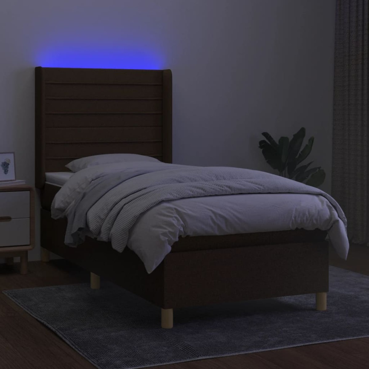 vidaXL Κρεβάτι Boxspring με Στρώμα & LED Σκ.Καφέ 80x200 εκ. Υφασμάτινο