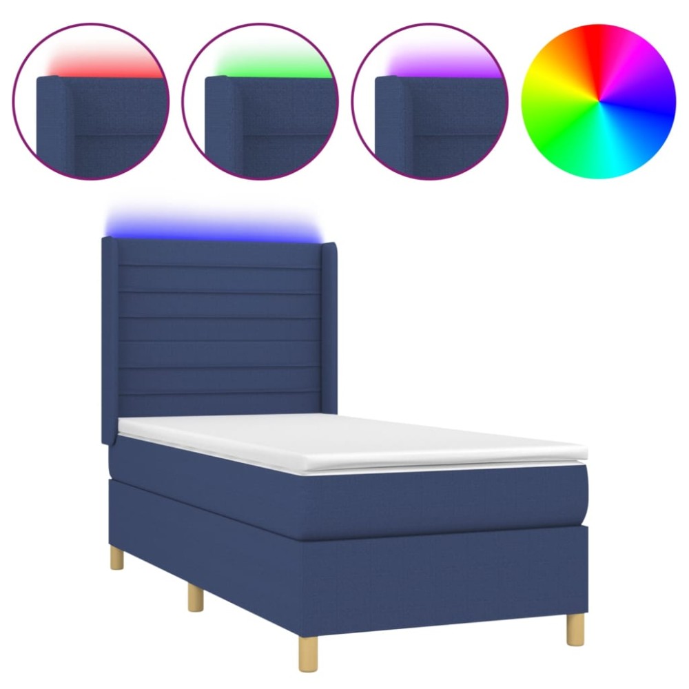 vidaXL Κρεβάτι Boxspring με Στρώμα & LED Μπλε 80x200 εκ. Υφασμάτινο