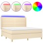 vidaXL Κρεβάτι Boxspring με Στρώμα & LED Κρεμ 160x200 εκ. Υφασμάτινο