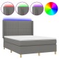 vidaXL Κρεβάτι Boxspring με Στρώμα & LED Σκ.Γκρι 140x200 εκ Υφασμάτινο