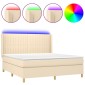 vidaXL Κρεβάτι Boxspring με Στρώμα & LED Κρεμ 160x200 εκ. Υφασμάτινο