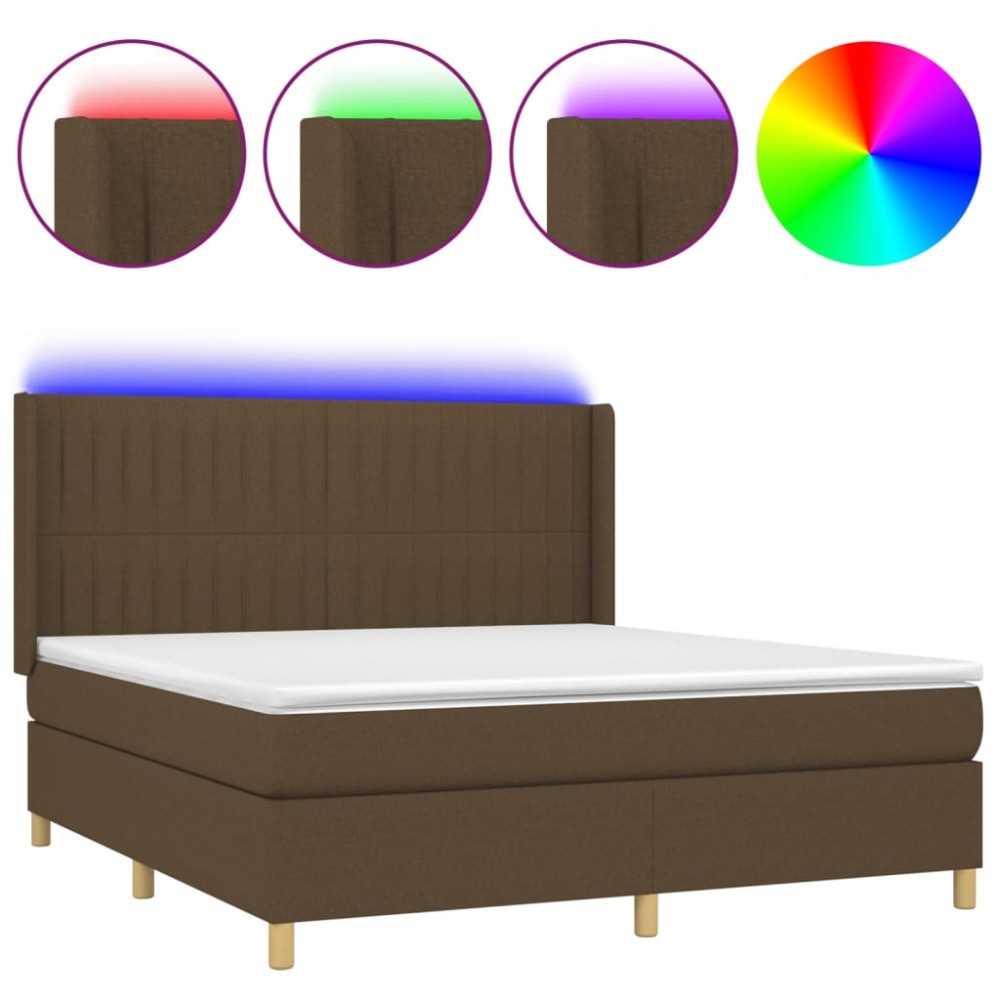 vidaXL Κρεβάτι Boxspring με Στρώμα & LED Σκ.Καφέ 180x200εκ. Υφασμάτινο
